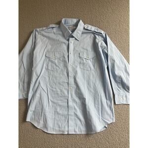 Van Heusen Men’s Aviator 18 1-2 32-33 blue Shirt Long Sleeve Button Pockets‎